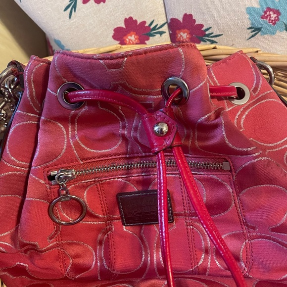 Used Red Coach Drawstring Bag - Picture 2 of 2